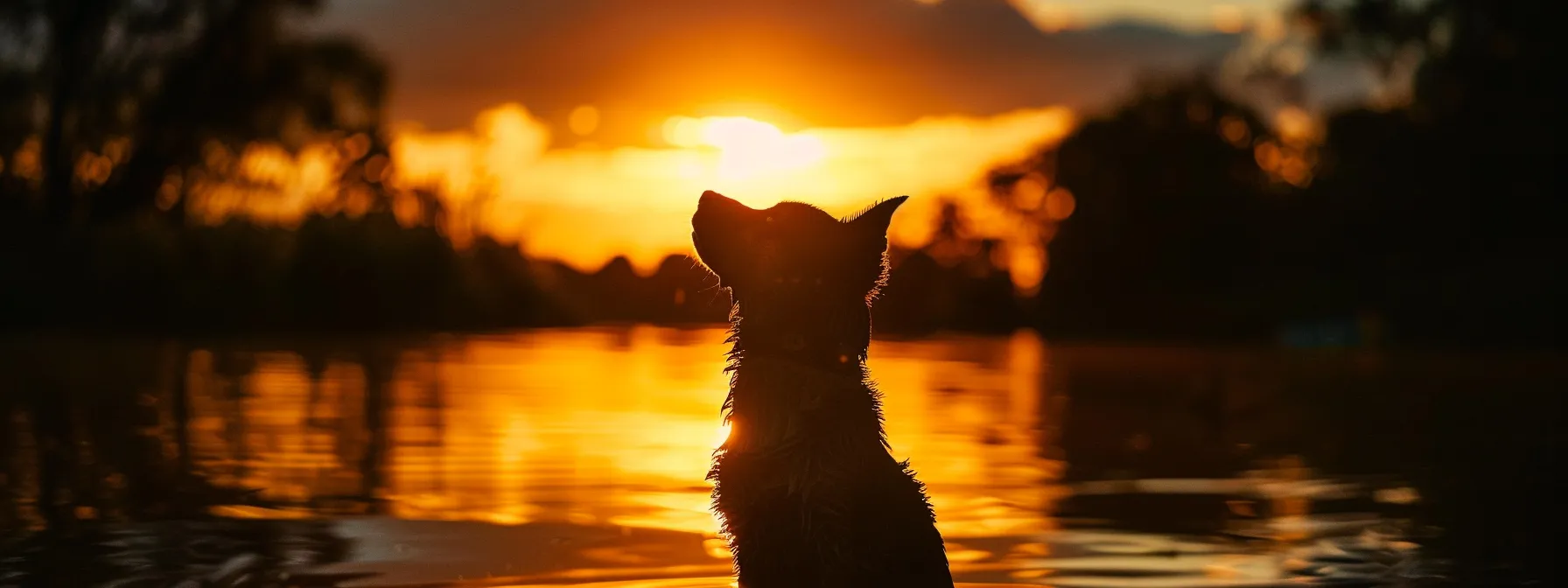 a breathtaking sunset casts a warm golden glow over a serene lake, reflecting the vibrant colors of the sky while silhouetted trees frame the tranquil waters.