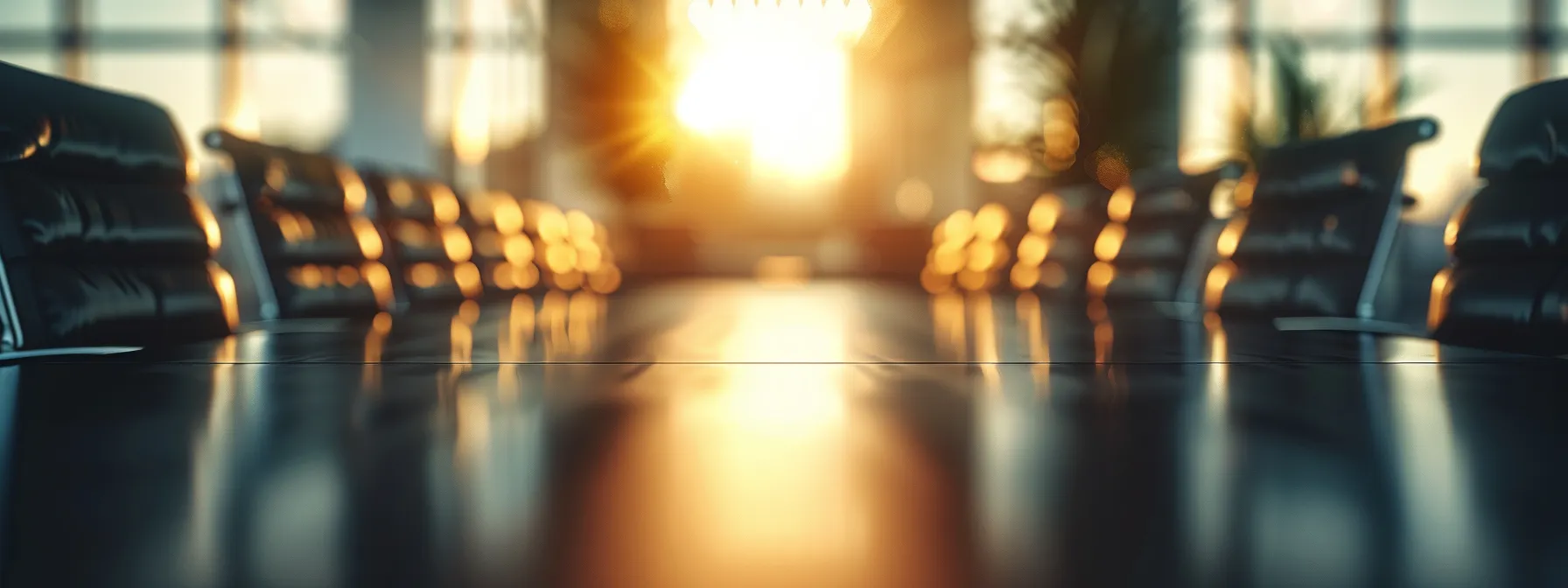 a sleek, modern office space featuring a polished conference table surrounded by stylish ergonomic chairs, illuminated by sharp, artificial lighting that enhances the sophisticated ambiance of a serious business meeting.