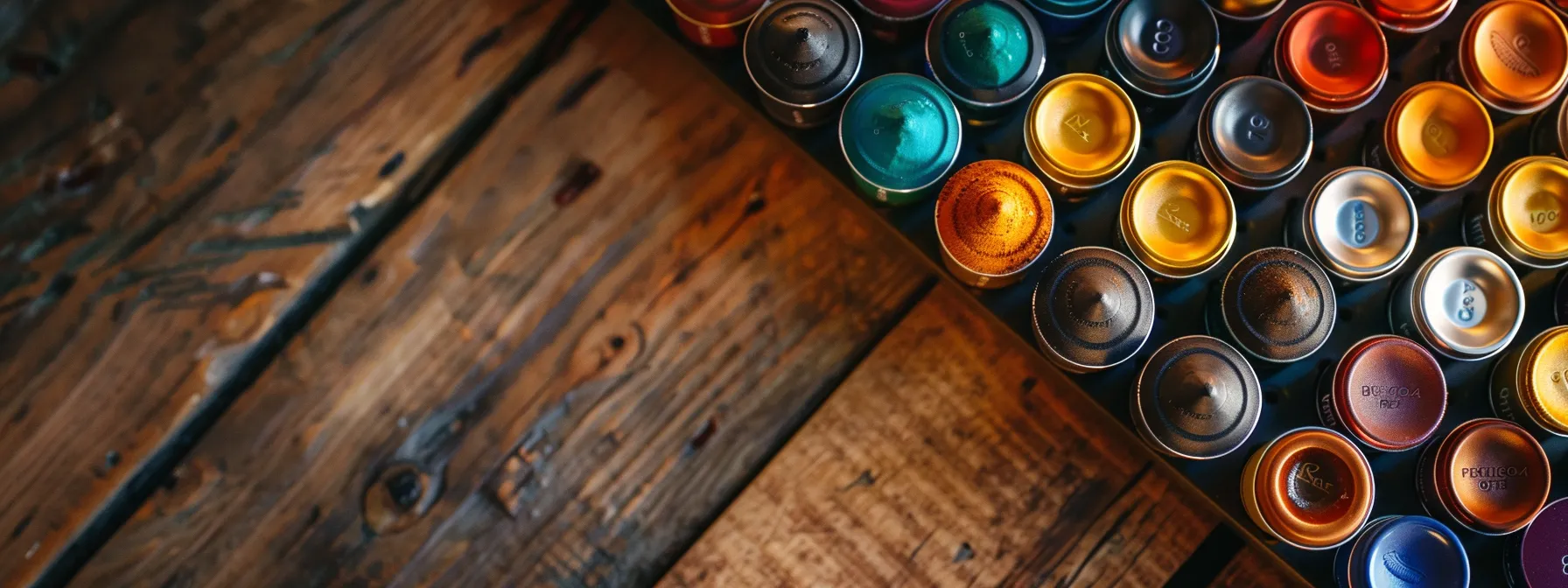 a vibrant display of organic mushroom coffee capsules, artfully arranged on a wooden surface, showcases the rich, earthy tones and modern packaging, highlighting the shift towards natural and nutritious coffee alternatives.
