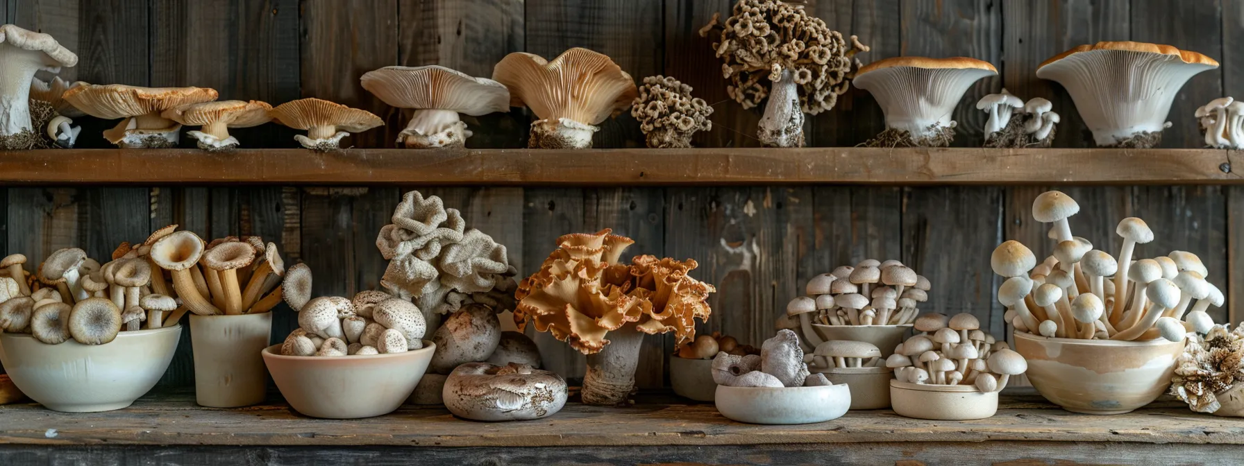 a vibrant display of various mudwater mushroom products elegantly arranged on a rustic wooden table, illuminated by soft, natural light that highlights their earthy colors and textures, inviting viewers to explore healthy caffeine alternatives.