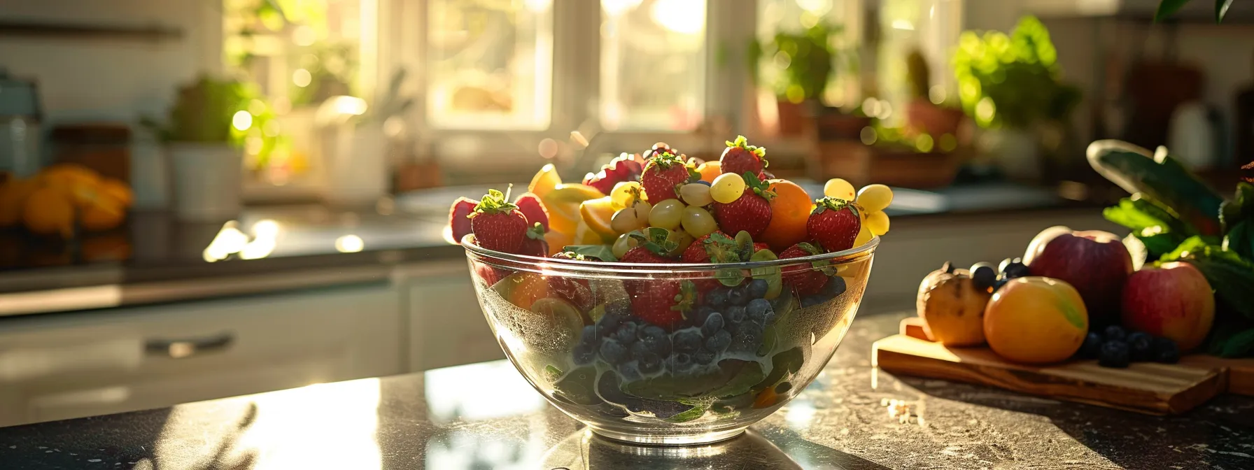 a vibrant, health-focused kitchen scene features a colorful array of fresh ingredients elegantly blended together in a glass bowl, illuminated by soft, natural light that highlights the nutritional richness of coffee alternatives.